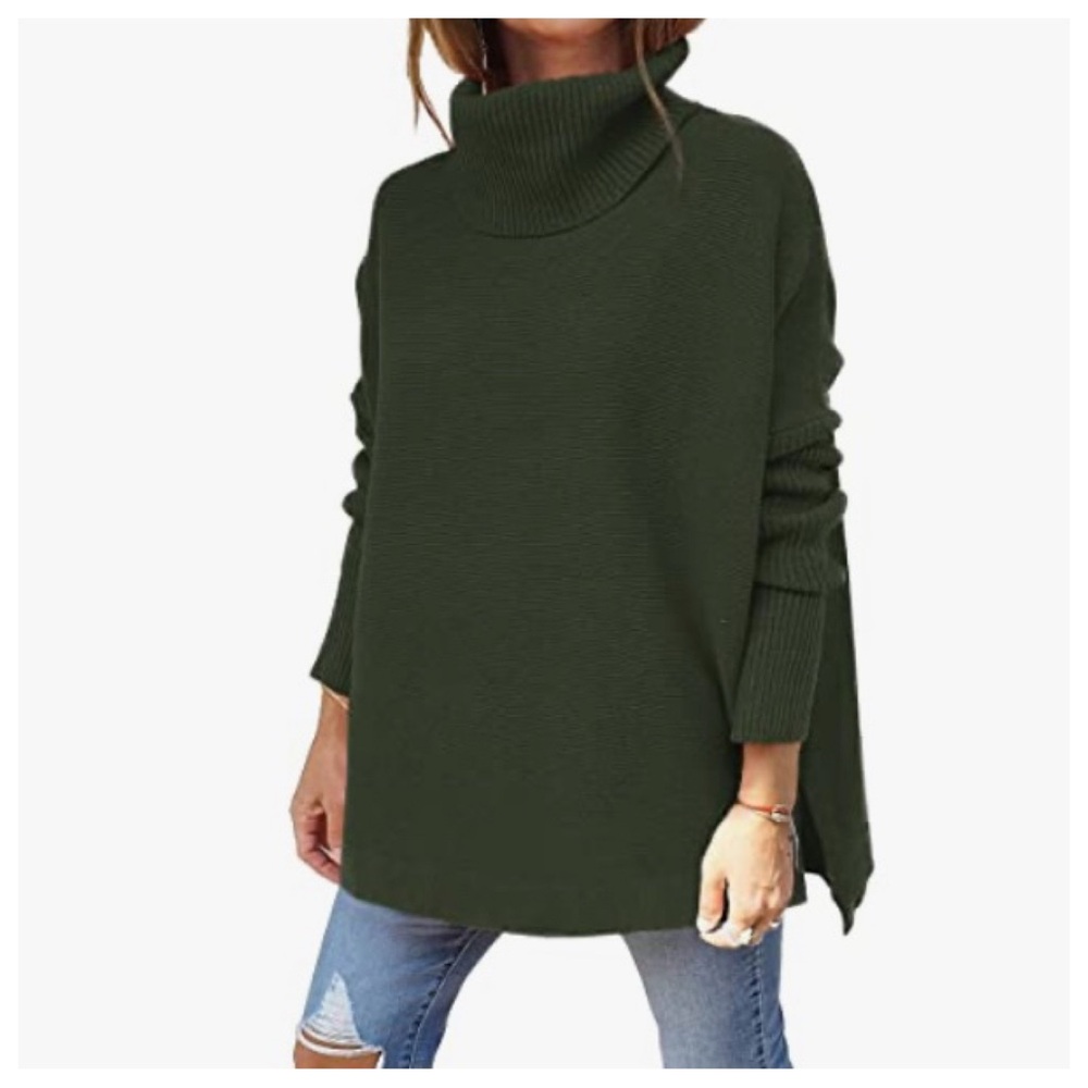 DRRITA Women's Oversized Turtleneck Sweater in Army Green, MEDIUM NWT